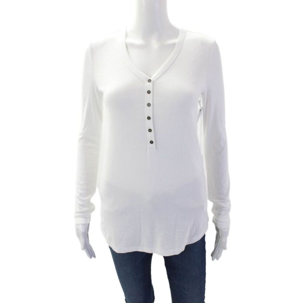 Liverpool Los Angeles Womens Long Sleeve Button-Up Henley Top White Size XS